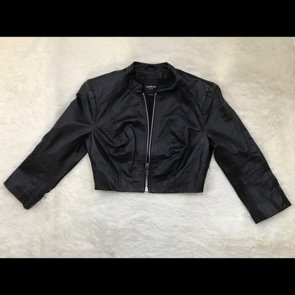 bebe cropped leather jacket